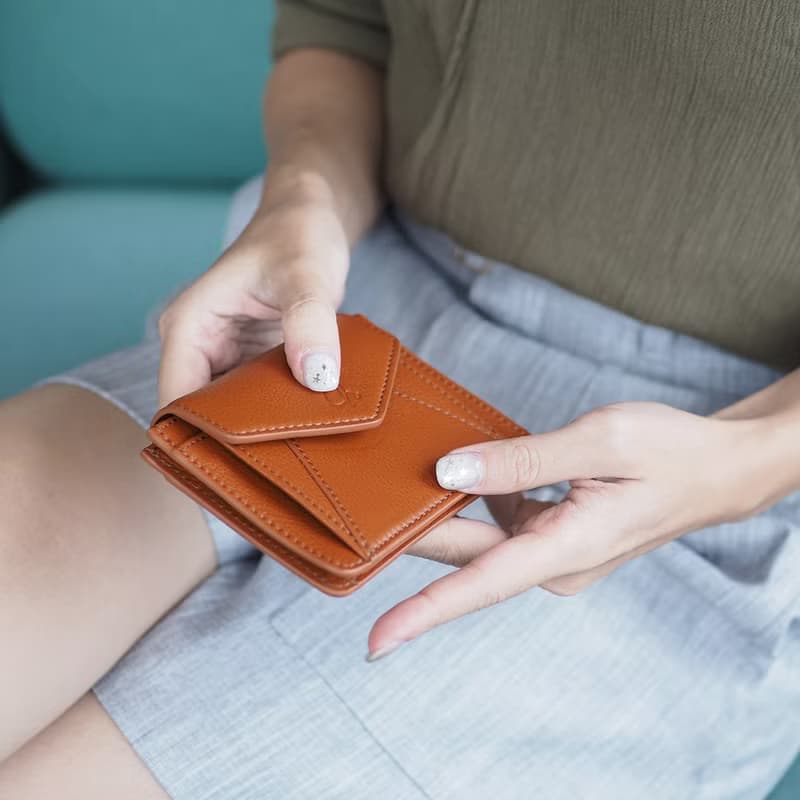 Daily (caramel) : Mini wallet, short wallet, cow leather, Orange-brown