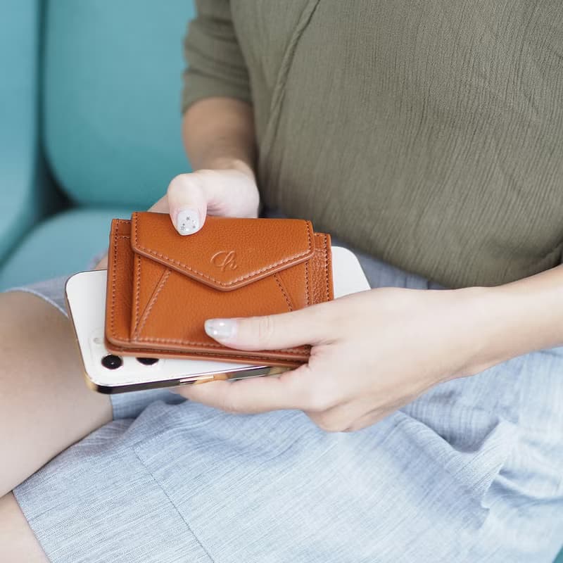 Daily (caramel) : Mini wallet, short wallet, cow leather, Orange-brown