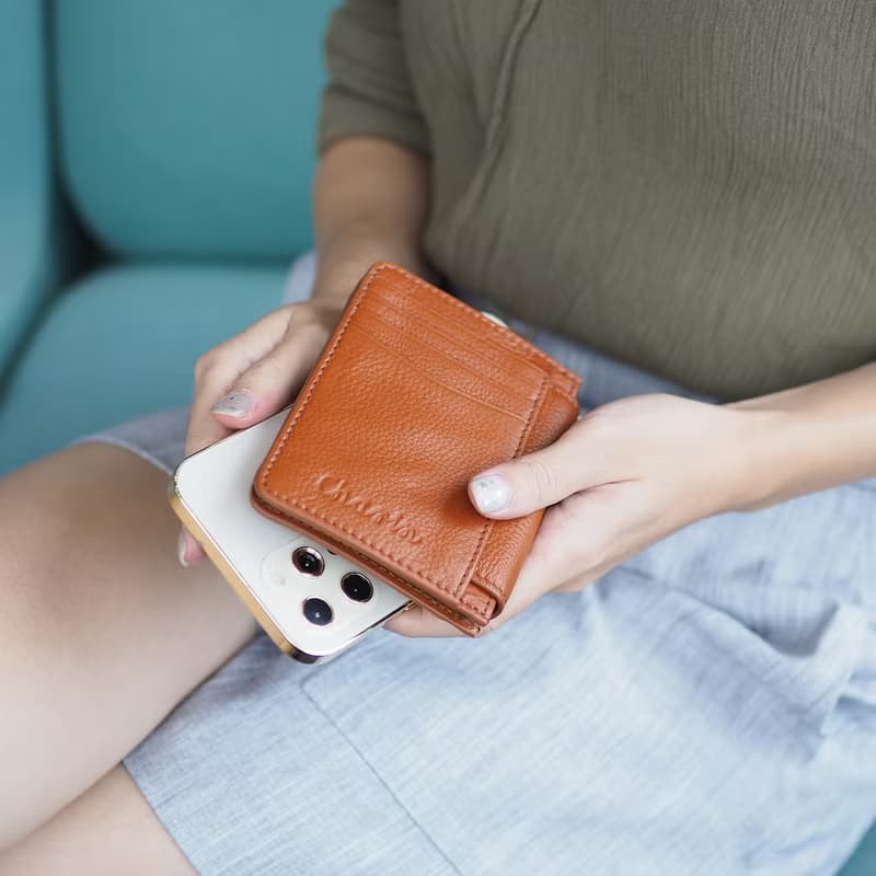 Daily (caramel) : Mini wallet, short wallet, cow leather, Orange-brown