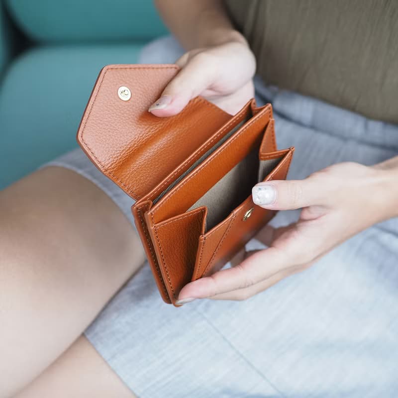 Daily (caramel) : Mini wallet, short wallet, cow leather, Orange-brown