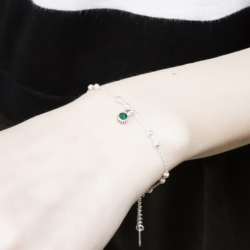 處女座 星座守護石 生日禮物 925純銀手鍊 雙圓珠設計 女生禮物