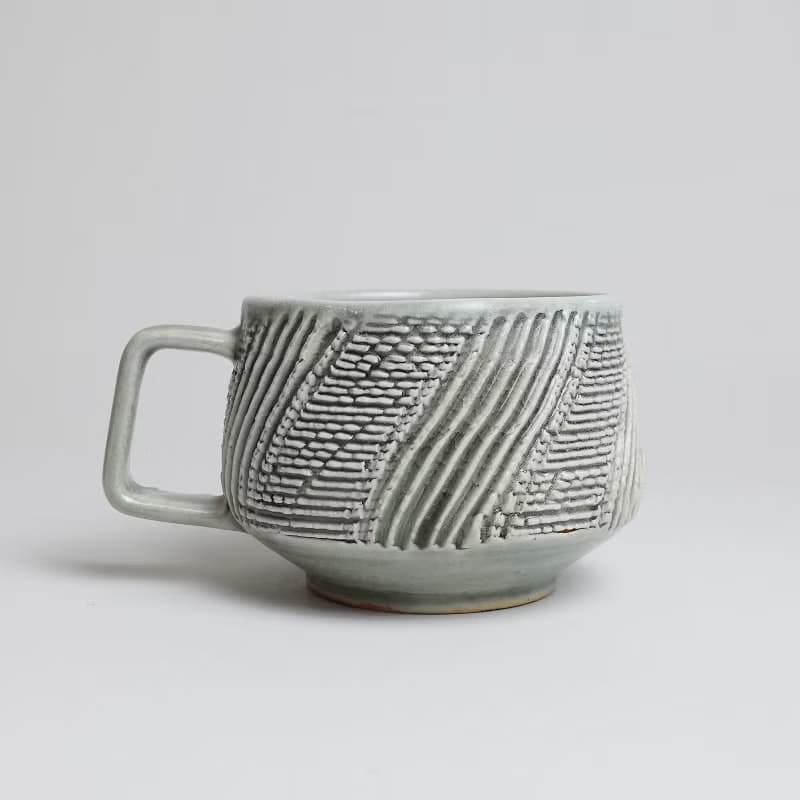 明芽窯 l 柴燒青瓷細紋把杯 咖啡杯 茶杯 水杯 陶藝品 H