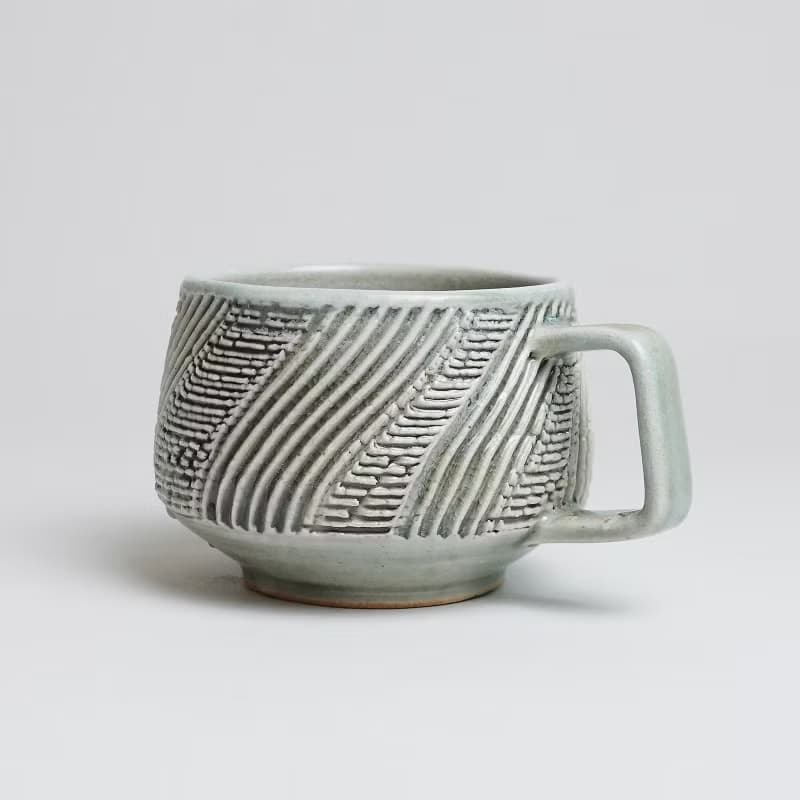 明芽窯 l 柴燒青瓷細紋把杯 咖啡杯 茶杯 水杯 陶藝品 H
