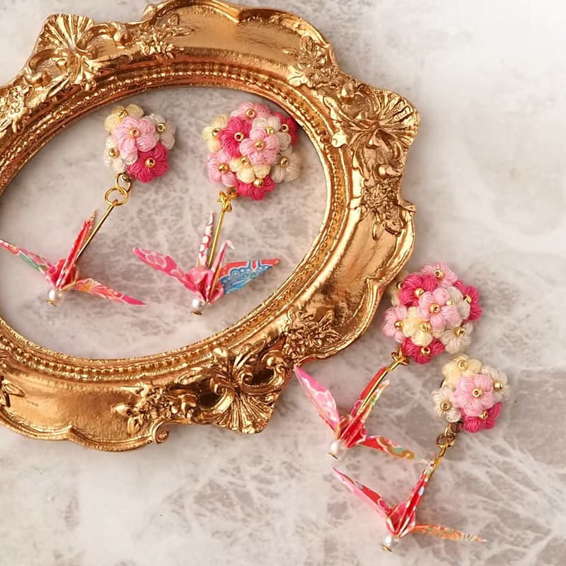 【耳環/耳夾】鉤針花束/微型/摺紙