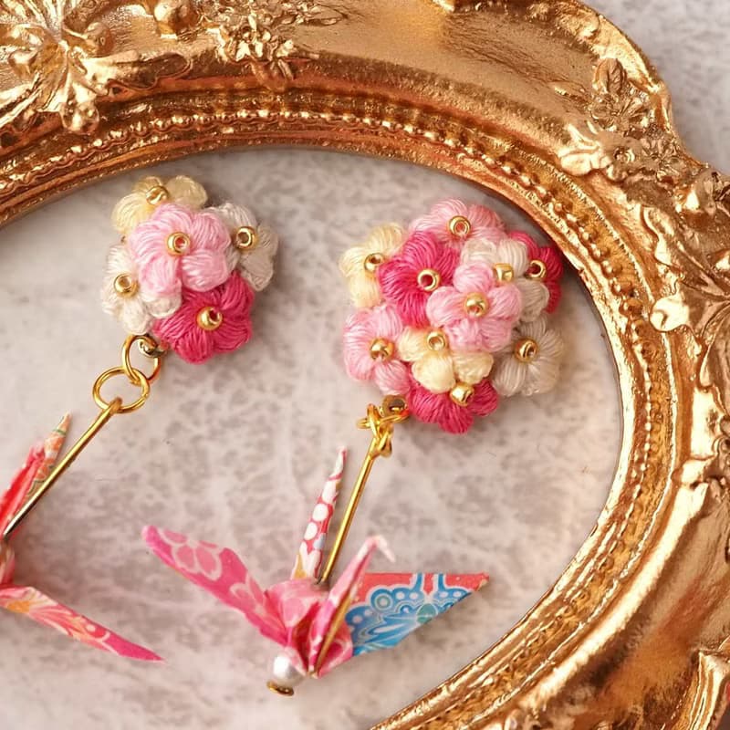 【耳環/耳夾】鉤針花束/微型/摺紙