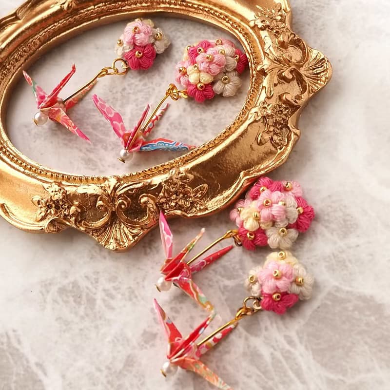 【耳環/耳夾】鉤針花束/微型/摺紙