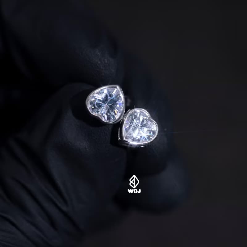Wbj純銀愛心型寶石耳釘