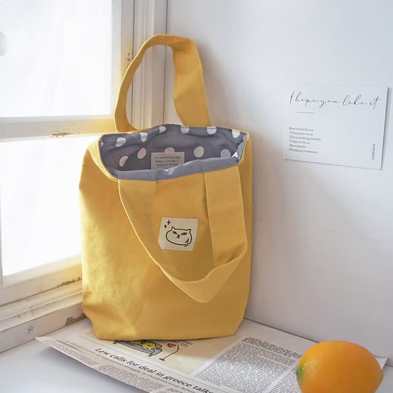 勇氣貓 | 黃色棉布小手提袋小布包