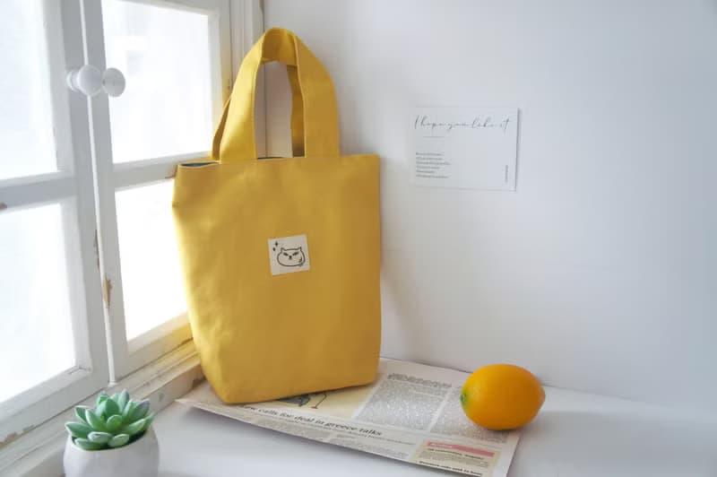 勇氣貓 | 黃色棉布小手提袋小布包