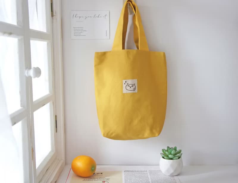 勇氣貓 | 黃色棉布小手提袋小布包