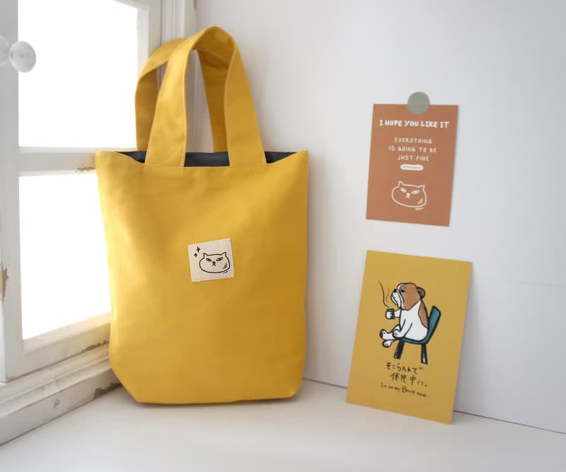 勇氣貓 | 黃色棉布小手提袋小布包