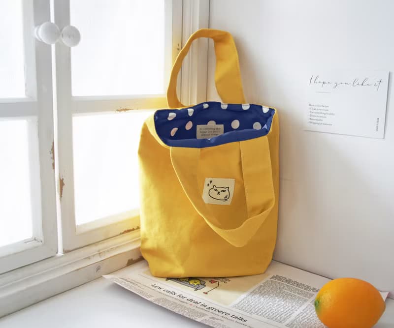 勇氣貓 | 黃色棉布小手提袋小布包