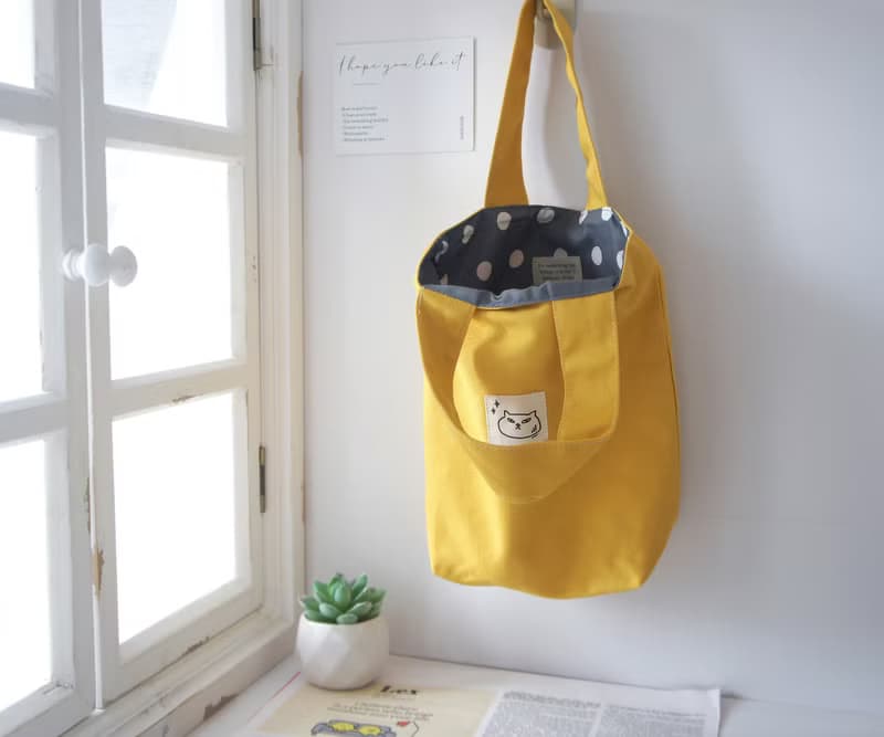 勇氣貓 | 黃色棉布小手提袋小布包