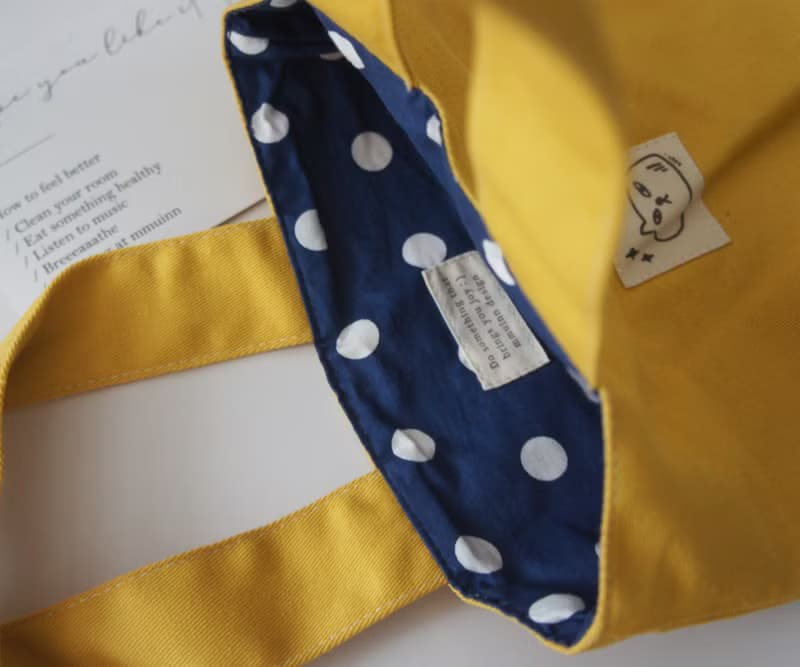 勇氣貓 | 黃色棉布小手提袋小布包