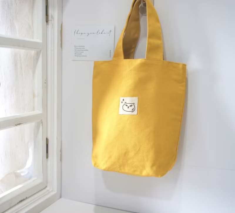 勇氣貓 | 黃色棉布小手提袋小布包