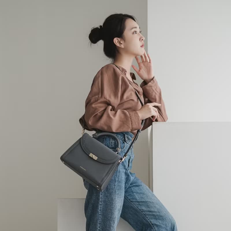 PA-LOCK真皮轉鎖手提包-多色任選