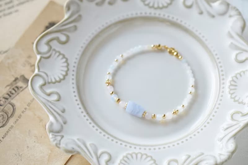 童心。馬粉 藍紋瑪瑙 蛋白石 摩根石 14K包金 水晶/天然石手鍊