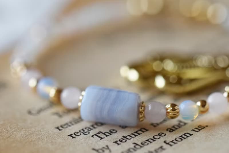 童心。馬粉 藍紋瑪瑙 蛋白石 摩根石 14K包金 水晶/天然石手鍊