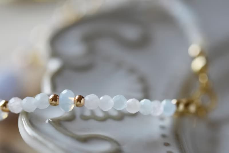 童心。馬粉 藍紋瑪瑙 蛋白石 摩根石 14K包金 水晶/天然石手鍊