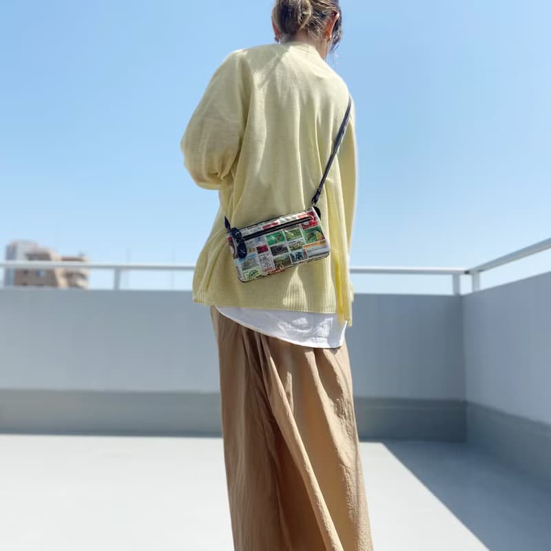 スマホも入る財布ポシェット　切手プリント ショルダーバッグ 錢包