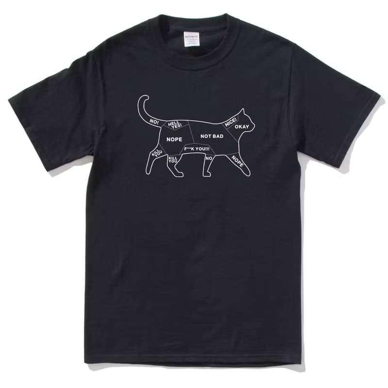 Cat Petting 男女短袖T恤 黑色 貓咪撫摸注意事項文青禮物毛小孩