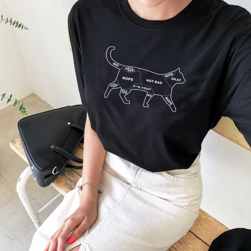 Cat Petting 男女短袖T恤 黑色 貓咪撫摸注意事項文青禮物毛小孩