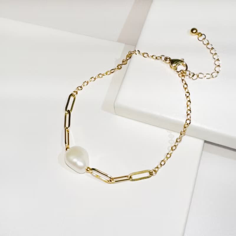 巴洛克珍珠316醫療鋼手鍊/不鏽鋼手鍊 珍珠手鍊 14K金色手鍊 輕奢