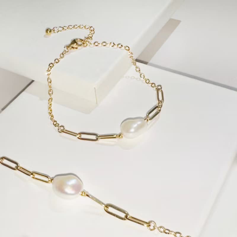 巴洛克珍珠316醫療鋼手鍊/不鏽鋼手鍊 珍珠手鍊 14K金色手鍊 輕奢