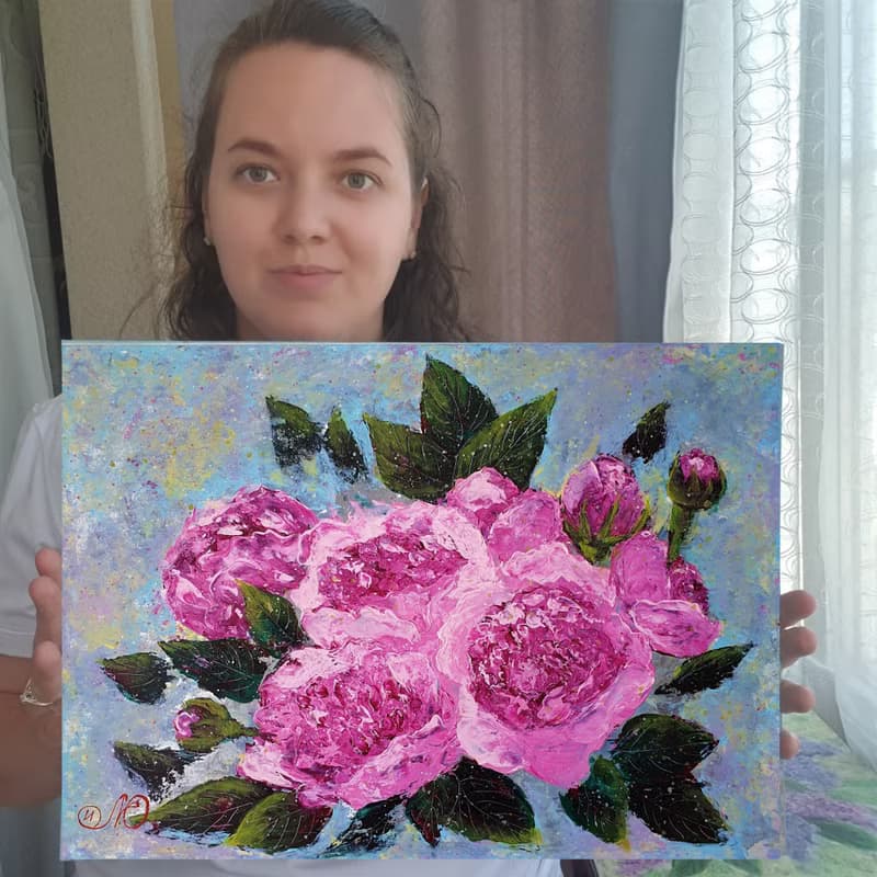Rose Painting Bouquet Original Art Floral Wall Art Pink Flower Acrylic Painting