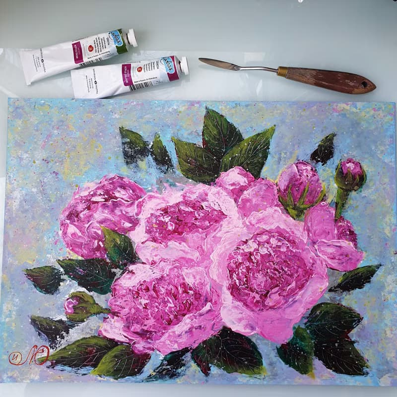 Rose Painting Bouquet Original Art Floral Wall Art Pink Flower Acrylic Painting