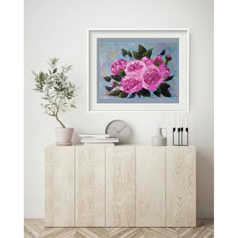 Rose Painting Bouquet Original Art Floral Wall Art Pink Flower Acrylic Painting