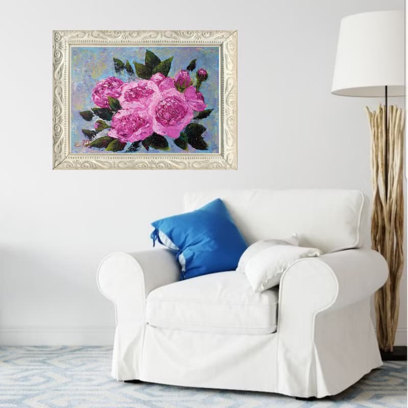 Rose Painting Bouquet Original Art Floral Wall Art Pink Flower Acrylic Painting
