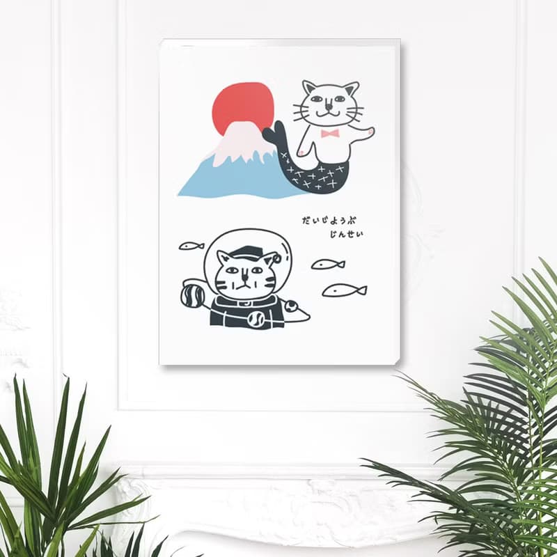富士山 貓 無框畫 掛畫