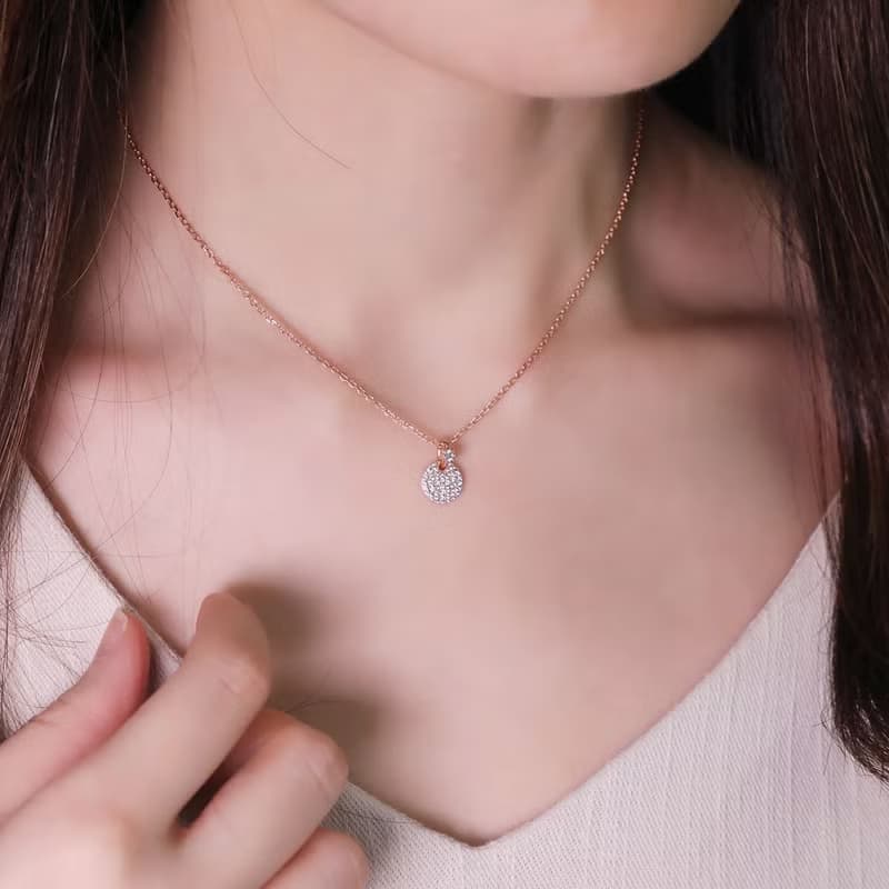 L'amour 閃爍圓形頸鏈 (白金色)
