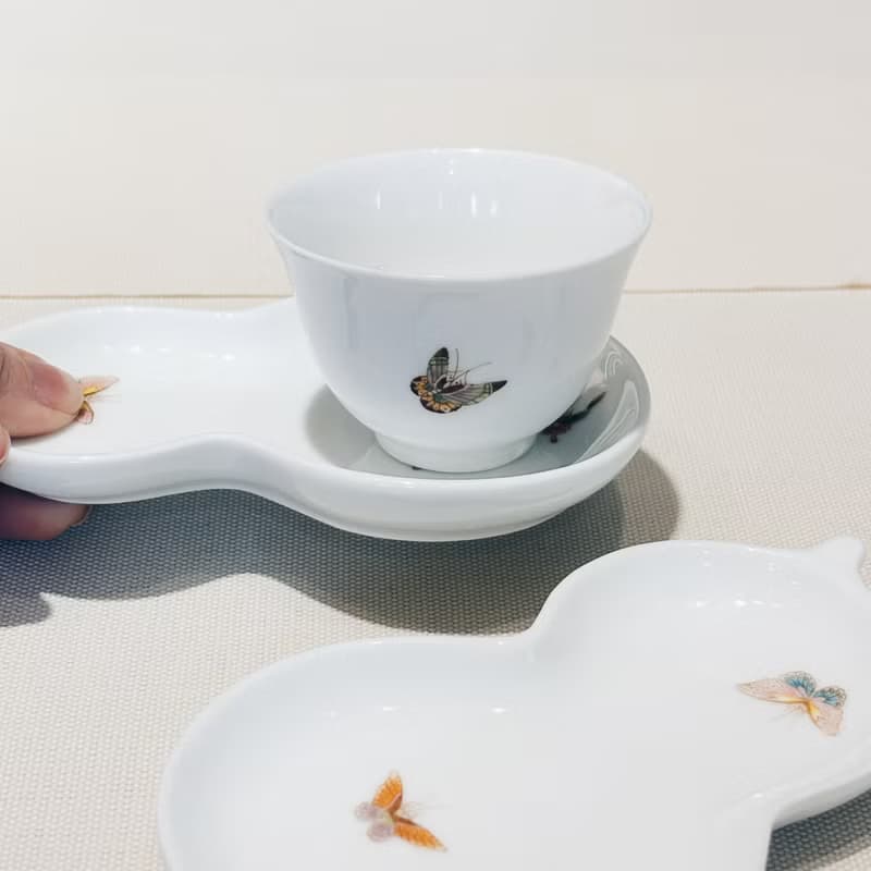 自慢監製 不言美器 釉中彩 葫蘆 杯托