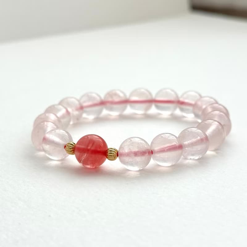【天秤天蠍座|10月】冰種粉晶西瓜石18K鍍金球手鏈 招桃花 保愛情