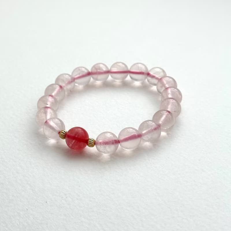 【天秤天蠍座|10月】冰種粉晶西瓜石18K鍍金球手鏈 招桃花 保愛情