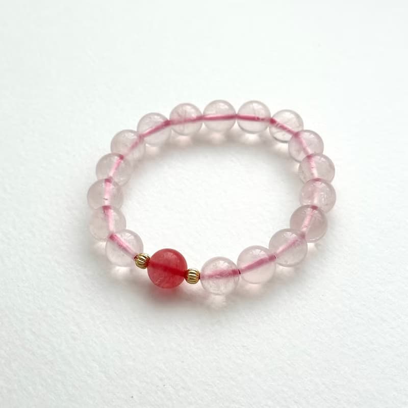 【天秤天蠍座|10月】冰種粉晶西瓜石18K鍍金球手鏈 招桃花 保愛情