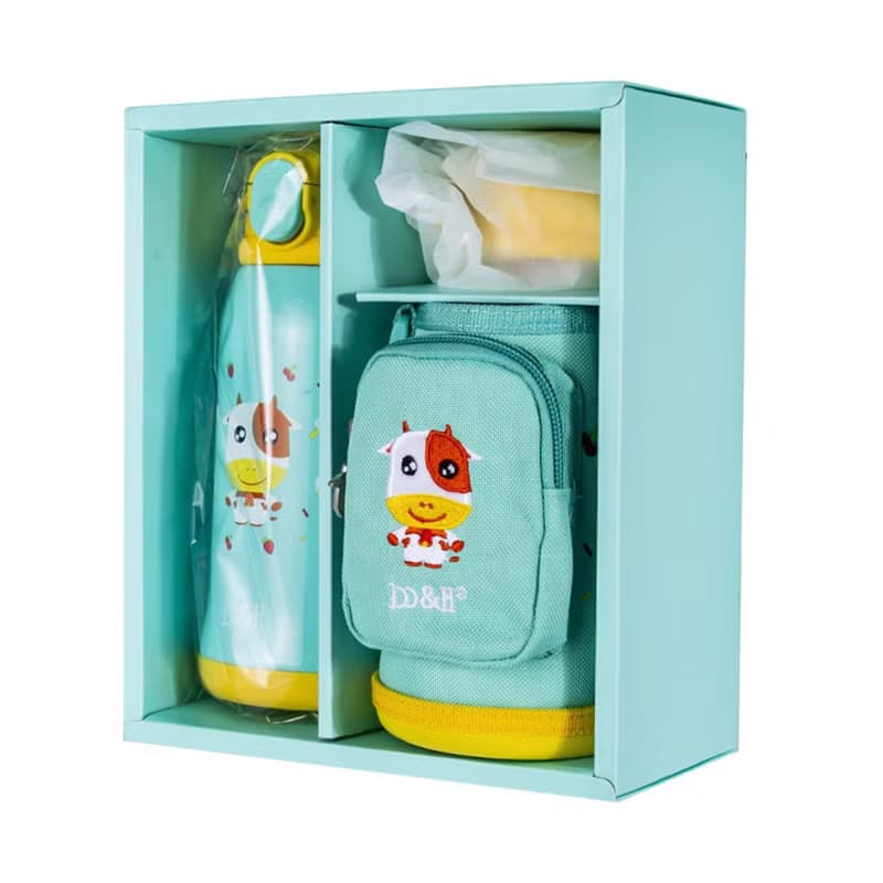 b&h 兒童不銹鋼雙層真空冷暖保溫水壺 500ml (小牛) 禮盒套裝