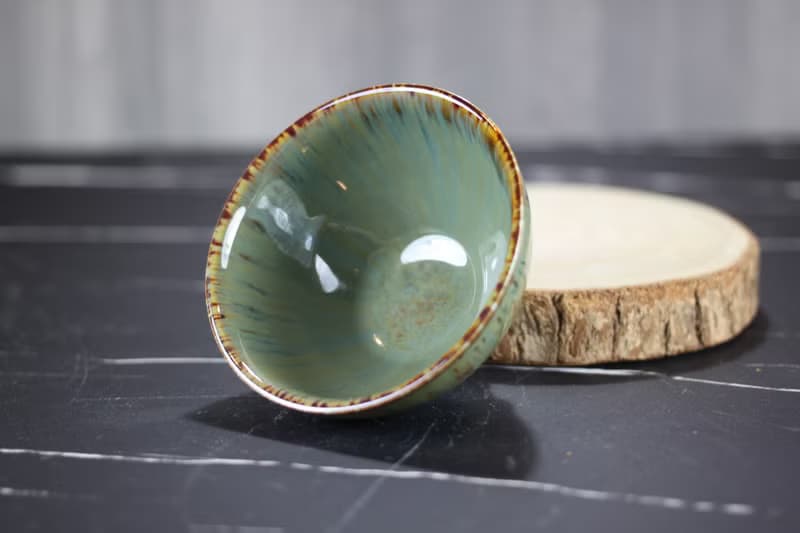 【母親節禮物】綠瀑 天目釉茶杯 茶碗 鶯歌陶藝名家葉敏祥作品