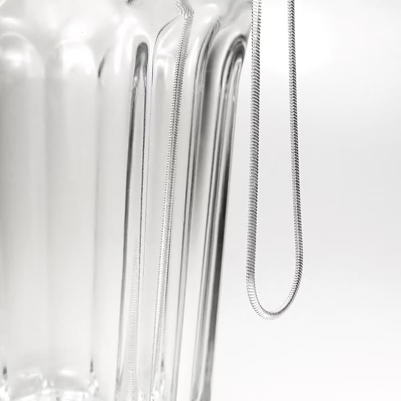 極簡(細)扁花紋蛇骨925純銀鎖骨裸鍊/素鍊/蛇鍊/ 寬1.5mm
