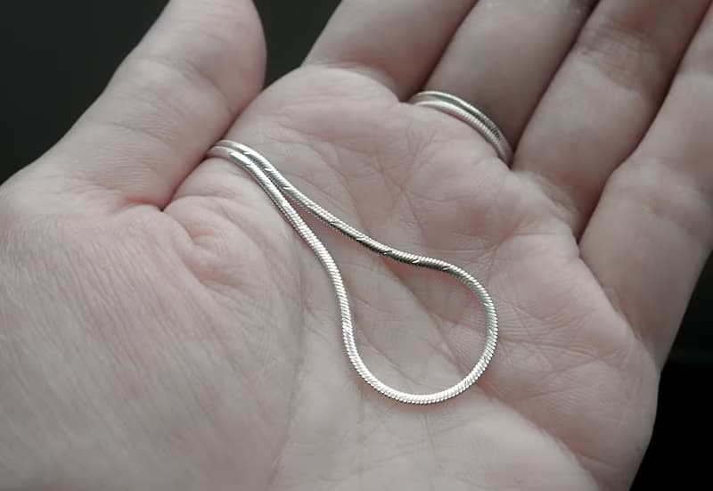 極簡(細)扁花紋蛇骨925純銀鎖骨裸鍊/素鍊/蛇鍊/ 寬1.5mm