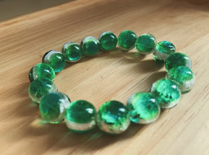 【琉璃系列】12MM水綠銀箔夜光琉璃珠手鍊