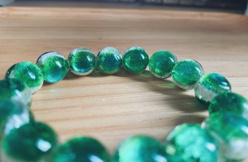 【琉璃系列】12MM水綠銀箔夜光琉璃珠手鍊