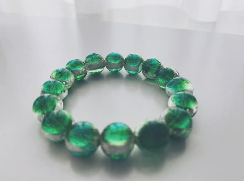 【琉璃系列】12MM水綠銀箔夜光琉璃珠手鍊