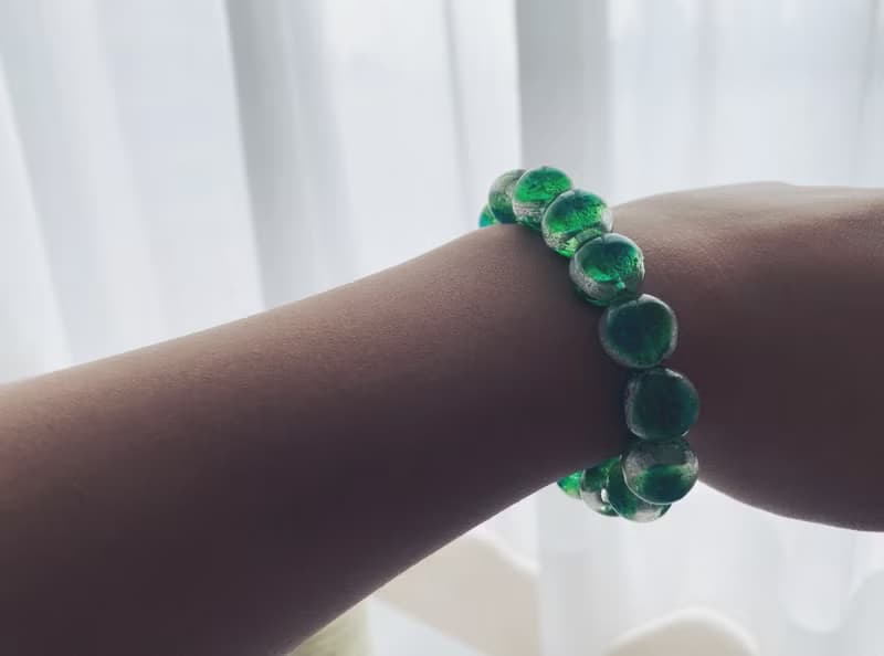 【琉璃系列】12MM水綠銀箔夜光琉璃珠手鍊