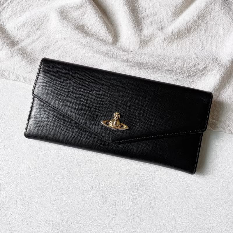 Vintage Vivienne Westwood 十字壓紋牛皮信封長夾