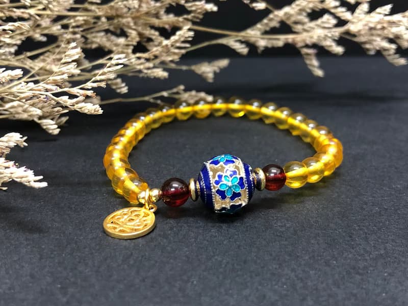 快速出貨天然琥珀手鍊 景泰藍手鏈 砂金配件手鍊