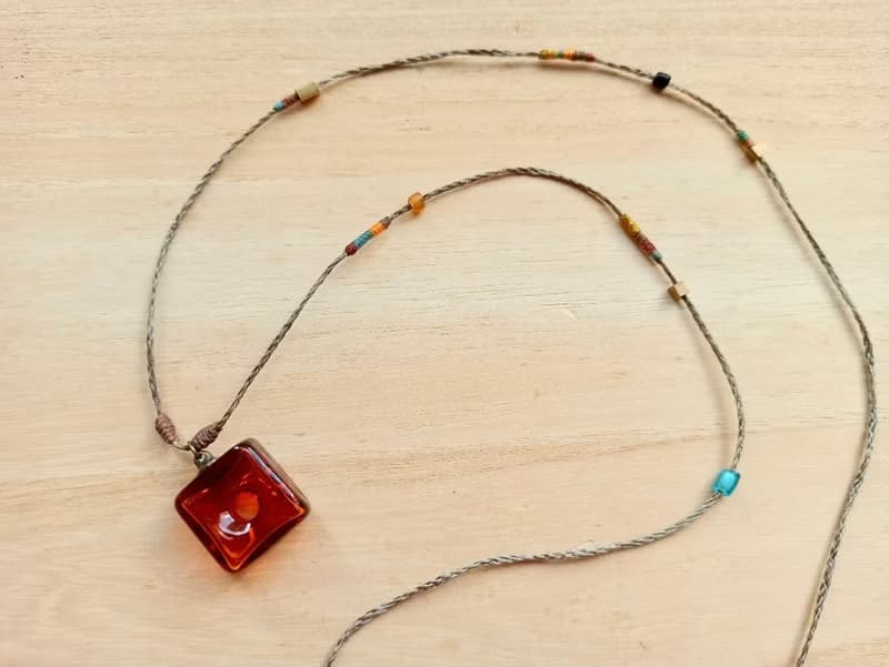 手工方塊琉璃精油瓶灰色四股結項鍊 (四色可選)