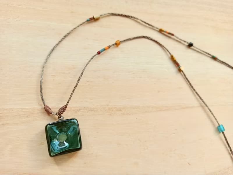 手工方塊琉璃精油瓶灰色四股結項鍊 (四色可選)